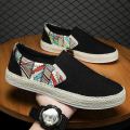 【FOOT SOFA】Men's Summer Linen Breathable Casual Flats Shoes Mens Espadrilles Loafers Fashion Boy Canvas Shoes Fisherman Driving Footwear. 