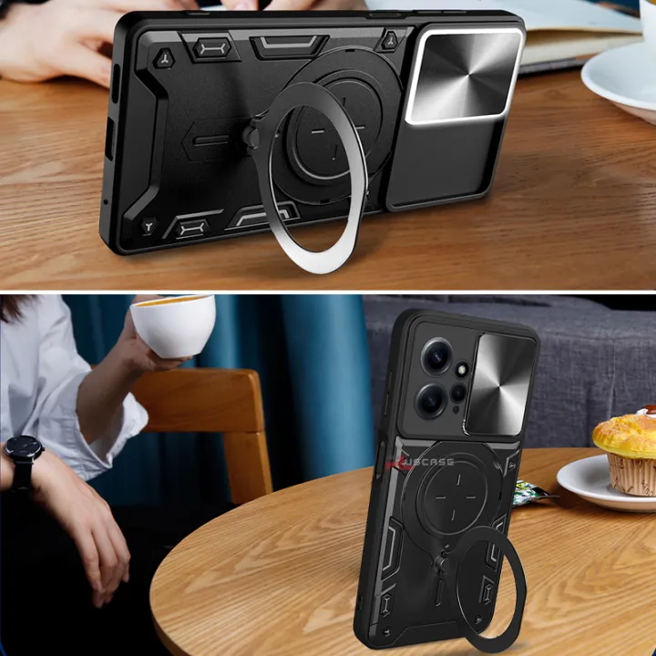 PlusCase%20for%20Xiaomi%20Redmi%20Note%2012%204G%20360%C2%B0%20Rotate%20Ring%20Stand%20Full%20Protection%20Slide%20Lens%20Cover%20Shockproof%20Case%20-%20Image%204