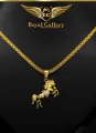 Gold Plated Bismark Chain with White Fixed Stone Horse Pendant. 