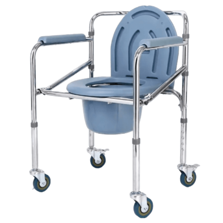 Commode Chair with Lock Wheels | High Strength Frame Bathing Chair with Armrest & Removable Toilet Pot | Commode Chair for Old people, Patients & Pregnant Women - Grey