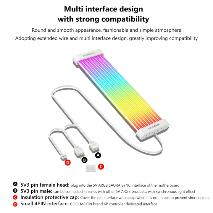 Coolmoon%20Pc%20Case%20Extension%20Rgb%20Cable%20Graphics%20Motherboard%20Power%20Supply%20Flexible%20Led%20Strip%20Diy%20Kit%205v%203pin%20Argb%20Sync%20-%20Image%207
