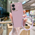AnDyH Luxury New Design Phone Case for Vivo Y02S Case Straight Edge Plating Precision Camera Case with Free Round Lanyard Phone Case. 