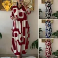 Women Retro Dress Floral Print Plus Size Maxi Dress with Pockets Loose Fit Long S ve O Neck A-line Ankle Length Women's Dress Spring Women Dress. 