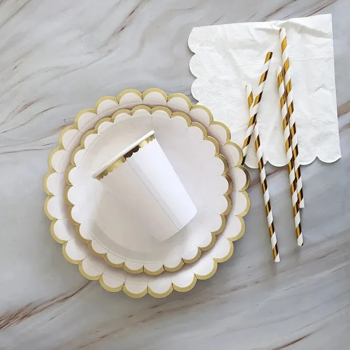 paper%20plates%20Gold%20White%20Disposable%20Tableware%20Paper%20Plate%20Straws%20Cup%201st%20Birthday%20Party%20Wedding%20Decor%20Kids%20Baby%20Shower%20Party%20SuppliesParty%20Tableware%20-%20Image%202