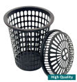 Round Shape Home Dirty Clothes Storage Extra Large Plastic Laundry Basket with Lid - BLACK. 