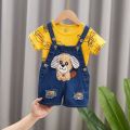 New Children's Overalls Boy's Denim Pants Summer Cartoon Infant Baby Girl Shorts Suit Shorts. 