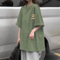 2023Summer New Green Short SleeveTT-shirt Women's Korean-Style Loose All-Match Mid-Length Oversized Half-Sleeve Topins-. 