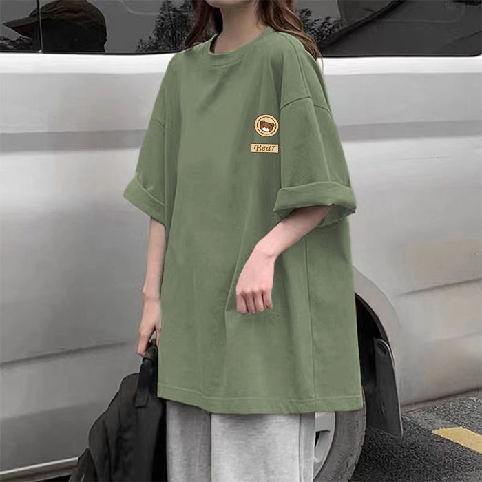 2023Summer%20New%20Green%20Short%20SleeveTT-shirt%20Women's%20Korean-Style%20Loose%20All-Match%20Mid-Length%20Oversized%20Half-Sleeve%20Topins-%20-%20Image%208