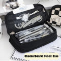 Kawaii Checkerboard Pencil Case Lattice Large Capacity Pencil Bag for girls Stationery box Canvas Estuche Multifuncional Lapices. 