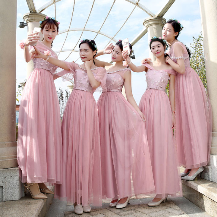 2023New Bridesmaid Dress Long Korean Style Elegant Bridesmaid Group Formal Dress Banquet Sisters Dress Evening Dress Daraz.lk