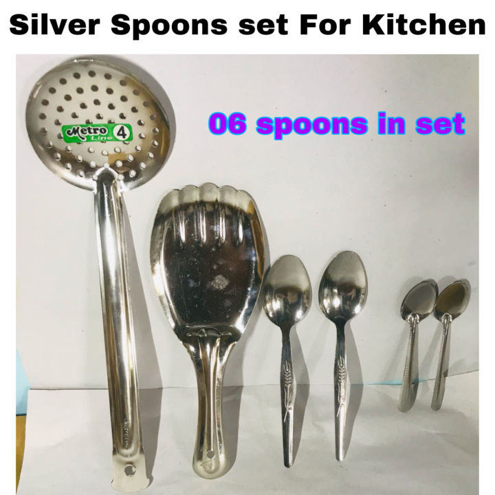 Premium Quality Silver Spoons Set for Kitchen (06 Spoons in set)