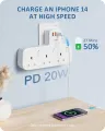 LENCENT Surge Protected 3 Way Plug Extension with PD 20W USB-C & 2 USB-A QC 3.0, Multi Plug Adaptor UK with Individual Switches, Plug Extender Wall Socket for Surge Protection 13A 3250W Surge Protector. 