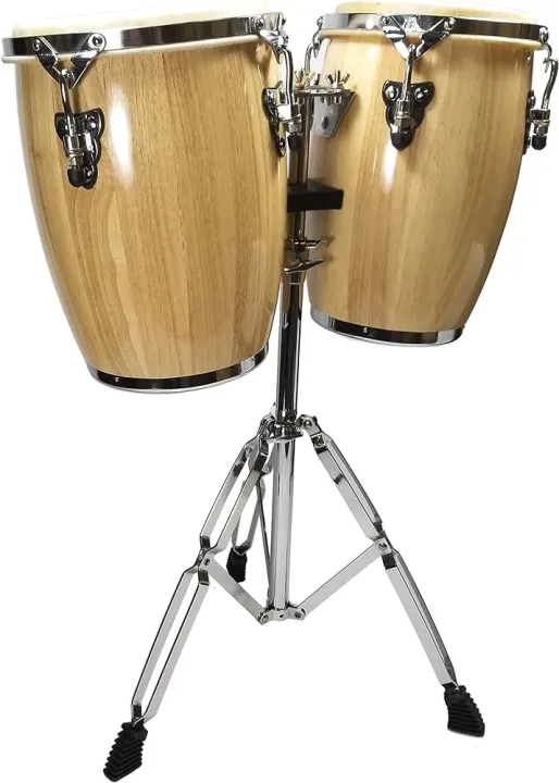 MP%209"%20AND%2010"%20Double%20Mini%20CONGA%20DRUM%20SET%20with%20Stand%20and%20Tuning%20Wrench%20-%20NATURAL%20WOOD%20-%20Image%203
