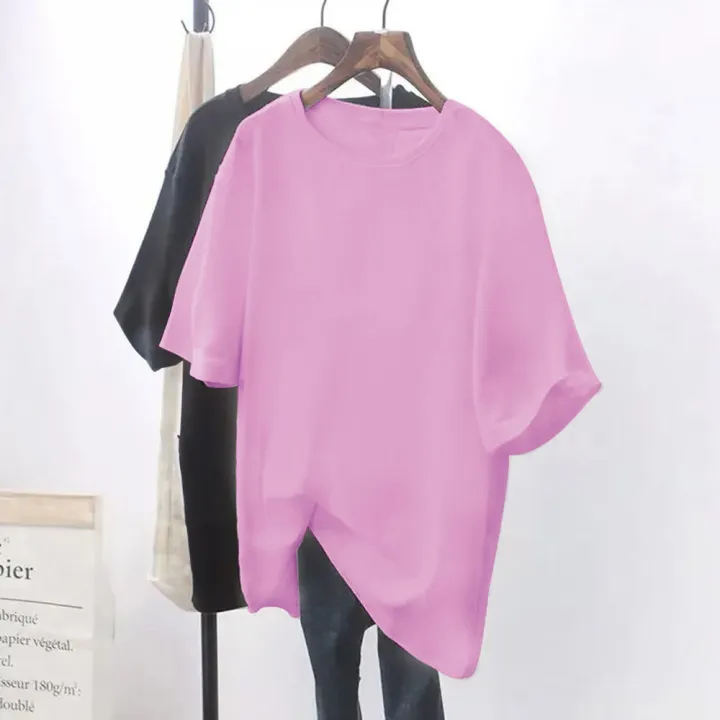 Women/ Ladies / Girls Trending Fashion Korean Style Baggy / Loose-Fitting / Over-Sized Baggy T Shirt/Tops In Cotton Fabric 180 Gsm Full Sleeve Round O Neck Casual Regular Fit Office Wear Stripe  Plain Long Baggy Sleeve T-Shirt /Tshirt/ Blouse In  In M, L,