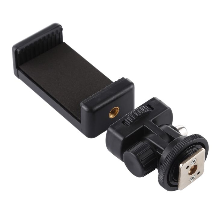 1/4 Screw Tripod Cold Shoe Head with Mobile Phone Clip Universal SLR Camera Holder