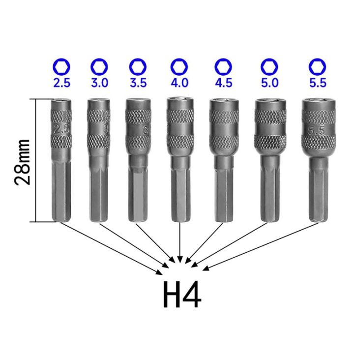 2.5mm 3mm 3.5mm 4mm 4.5mm 5mm 5.5mm 6 Points Hex Socket H4 Hexagon Shank Nut Driver Part for Car Repairing