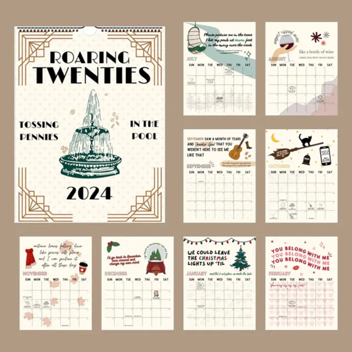 Roaring Twenties Calendar 2024 Monthly Planner with Spiral Coil English Wall Calendar for Event Planning Roaring Twenties Theme 12-month Planner