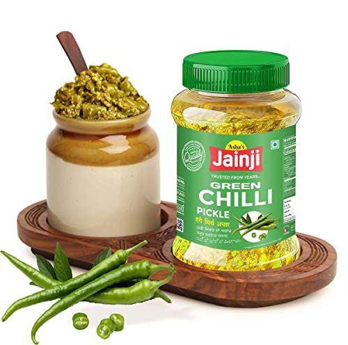 Jainji Marwari Green Chilli Pickle 200 Gram | Rajasthani Hari Mirch Ka Achar | Made With Traditional Methods | Taste Enhancer | Spicy & Tangy | Sun-Dried Homemade Stuffed Green Chillies (Pack of 1)(FROM INDIA)JEZ