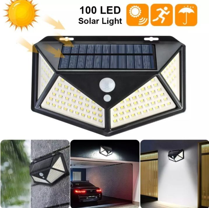 Solar Power PIR Motion Sensor 100 LED Wall Light Outdoor Lamp ...