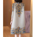 bellylady Women Cotton Improved Cheongsam Dress Vintage Printing Buckle Midi Skirt Loose Plus Size Chinese Style Stand Collar Dress. 
