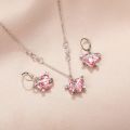 Fashion Women New Jewelry Set Luxury Crystal Pink Heart Necklace Earrings for Women Girl. 
