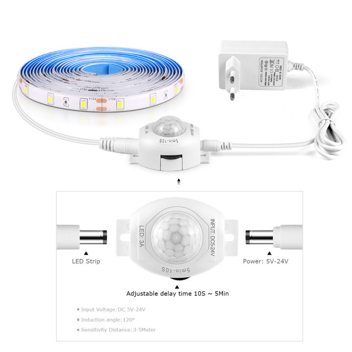 LeiyanSpecial Wireless PIR Motion Sensor LED Strip Lights 12V Waterproof Tape Auto ON/OFF Switch Stairs Wardrobe Kitchen Bed room Night Lights