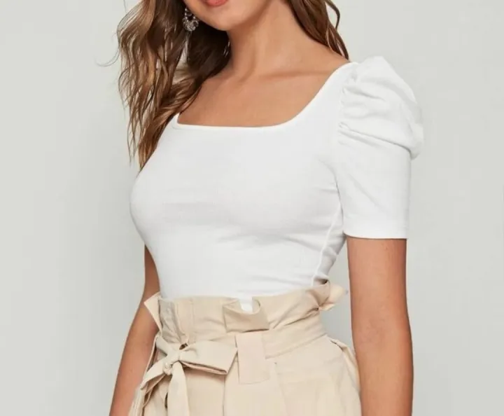Women's Casual Square Neck and Puff Sleeves Stylish Top