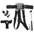 3 in 1 Universal Waterproof Action Camera Accessories Bundle Kit - Head Strap Mount/Chest Harness/Selfie Stick Compatible for Gopro Hero 6 5 Action Camera. 