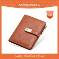 MATEYOYO Women's Wallet PU Rhombus Fashion Purse Embroidered Card Wallet Thread Buckle Short Purse Zipper Co-in Pocket Temperament Diamond Plaid Short Wallet Multifunctional Card Wallet. 