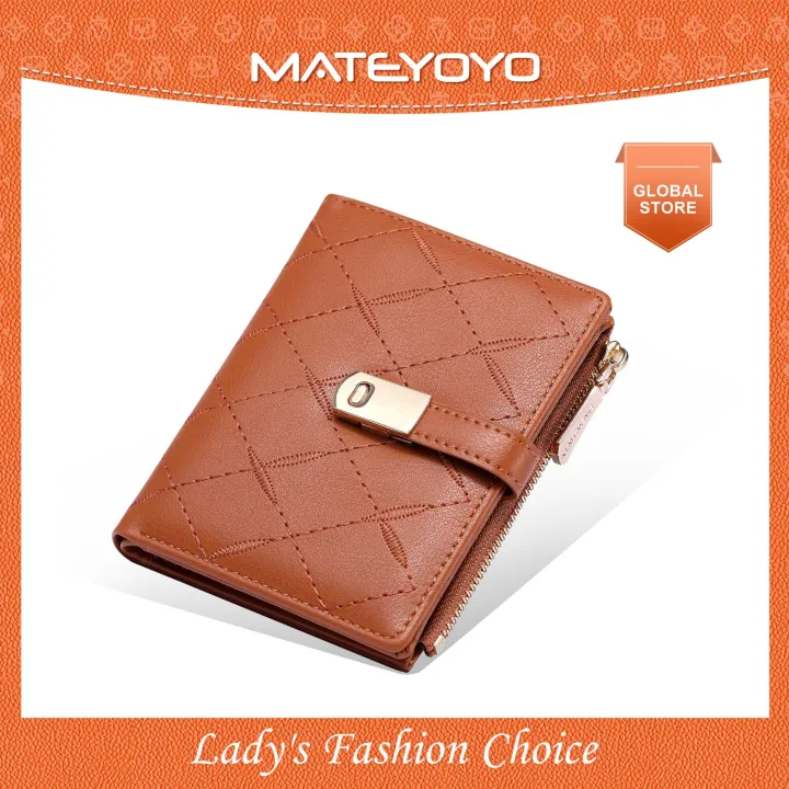 MATEYOYO Women's Wallet PU Rhombus Fashion Purse Embroidered Card Wallet Thread Buckle Short Purse Zipper Co-in Pocket Temperament Diamond Plaid Short Wallet Multifunctional Card Wallet