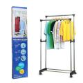 Double Pole Telescopic Clothes Hanger, Garment Drying Rack with Rolling Wheels Steel Floor Cloth Dryer Stand (TLS). 