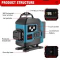 ONEVAN 4D 16 Line Laser Level 2x4000mah Battery 360 Horizontal Vertical Cross Light Laser Level Self-Leveling Measure Laser Beam. 