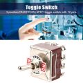 Durable ON/OFF/ON Three-position Rocker Control Heavy Duty Toggle​​ High Current Capacity Controller Device 4PDT 12 Pin Rocker Switch ​​3 Position Switch​​ Button Mechanism for Mechanical System ​Electrical Toggle​​ Electrical Equipment. 