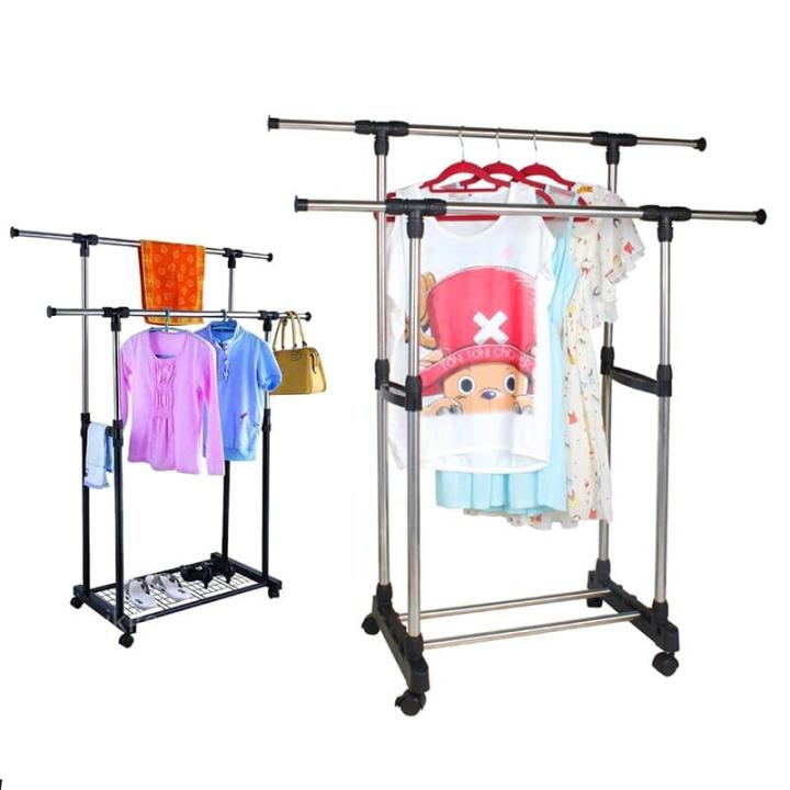 Stainless Steel Clothes Rack Double Pole - Silver | Daraz.lk