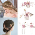 4pcs/Set Pearl Flower Hairpin Side Comb Golden Leaf Shaped Alloy Tiaras Wedding Bride Insert Hair Clips Hair Jewelry Bride Headwear. 