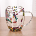 2PCS Fillings Dry Flowers Double Wall Glass Cup Tea Coffee Insulated Mug with Handle Heat Resistant Hot Cold Beverage Tea Coffee Insulated Mug. 