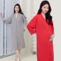 Lazy One-Piece Pajamas Men's Summer Thin Nightdress Mid-Length Button Cardigan Nightgown Men's Pine Pure Cotton Soft. 
