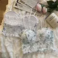 Floral Corset Vest Adjustable Sweet Lace Crop Top Mesh Tube Top for Casual Evening Out Summer Wear Apparel Young Adults. 