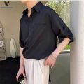 ACHS AWAKE Shirt Men's Short Sleeve Korean Style Fashion Men's Clothing 3/4 Sleeve Shirt Lightly Mature Pu Handsome Summer Ice Silk. 