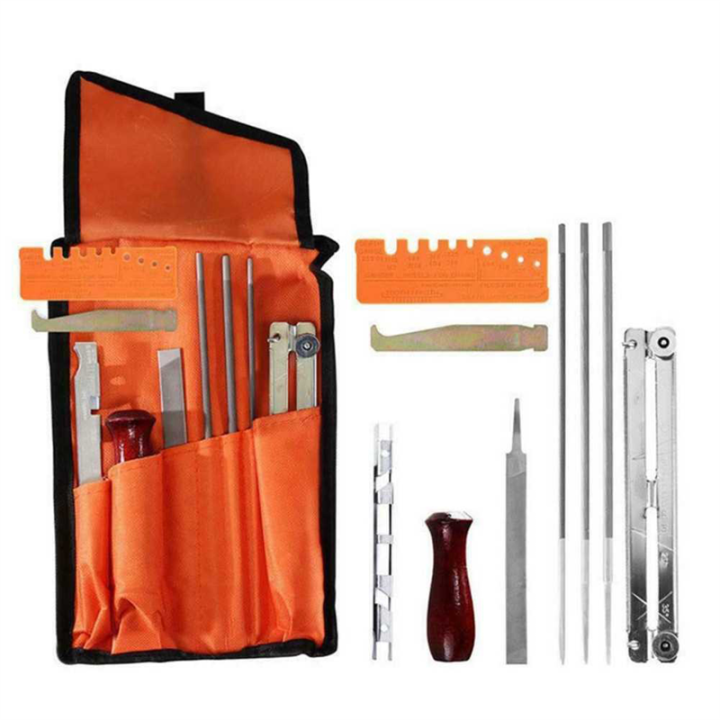 Universal Chainsaw Field Sharpening Kit, Chainsaw Chain Sharpener Round Files, Flat File, Handle, Filing Guide, Chainsaw File