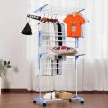3 Layers Clothes Hanger with Wheels, Large Foldable Laundry Rack – Easy to Assemble  3 Layer Cloth Rack - White. 