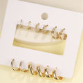 Enacolor 6Pairs/Set Vintage Twist Geometric Circle Hoop Earrings for Women Gold Metal Fashion Accessoreis Jewelry. 