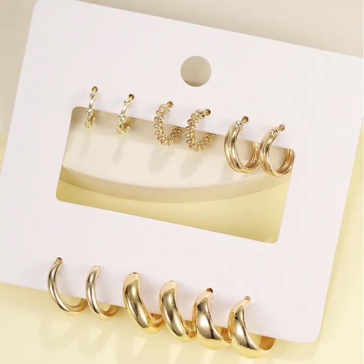 Enacolor%206Pairs/Set%20Vintage%20Twist%20Geometric%20Circle%20Hoop%20Earrings%20for%20Women%20Gold%20Metal%20Fashion%20Accessoreis%20Jewelry%20-%20Image%202