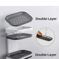 Soap Box Suction Cup Wall-mounted Double-layer Drainage Soap Rack Bathroom Storage Rack Creative Toilet Perforated Soap Rack. 