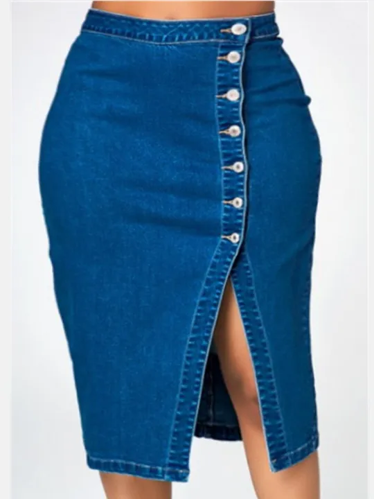 Summer%20Denim%20Skirt%20Women's%20Half%20Length%20Skirt%20New%20Split%20Retro%20Split%20Fashion%20Button%20Long%20Retro%20Old%20Hip%20Pocket%20Rock%20Cowboy%20-%20Image%203