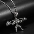 Fitness Bodybuilding Weightlifting Barbell Pendant Necklace Jewelry Accessory. 