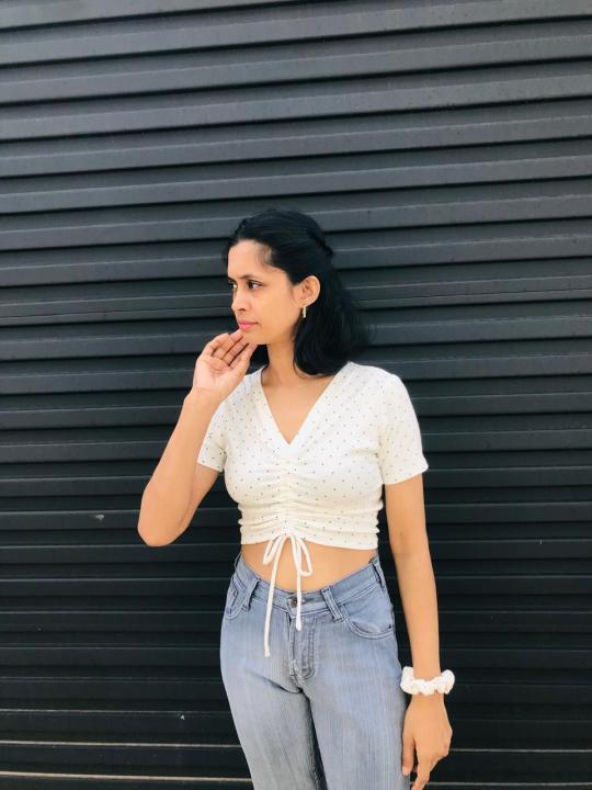 White%20Dot%20V%20Neck%20Short%20Sleeve%20Front%20Gather%20Top%20-%20Image%203