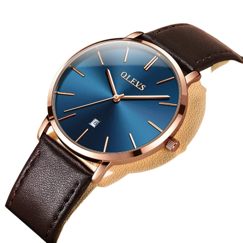 OLEVS Watch Men Luxury Dress Lightweight Watches Leather Japanese
