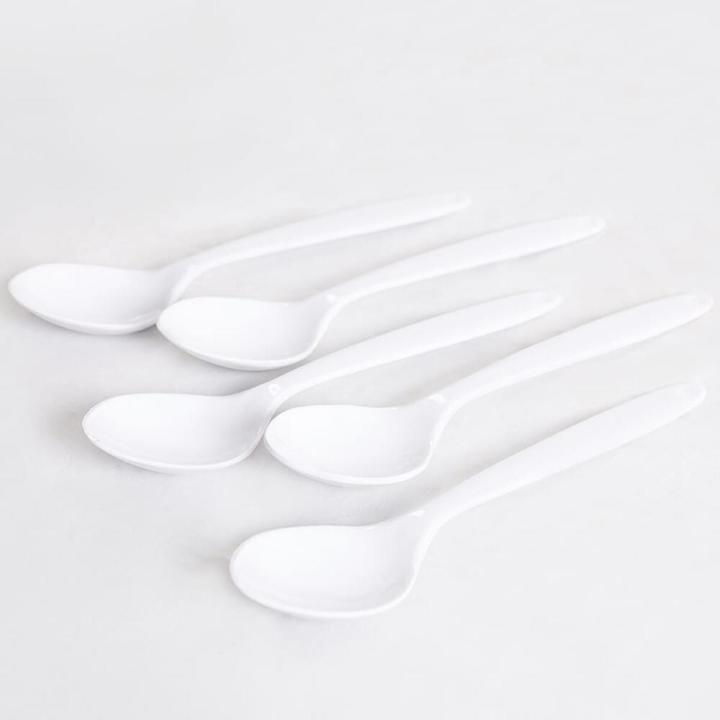 Five Star Melamine Set Of 5 Medium Curry Spoons White Food Grade, Unbreakable, Microwave-Heatable, BPA Free