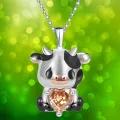 Cute Fashion Cute Cow Hugs Exquisite Heart Shape Crystal Pendant Necklace For Women Necklace Perfect Gift For Girls Ladies. 